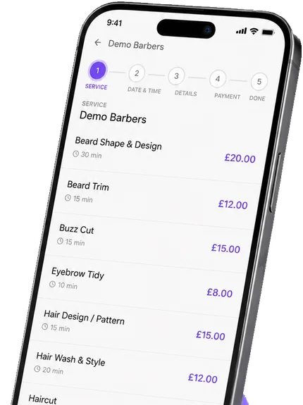 The Oraros app — a salon’s service list and prices